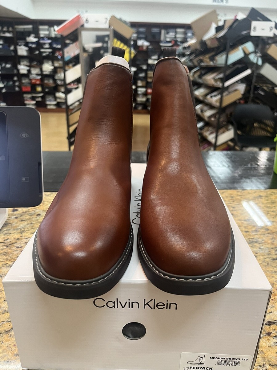CALVIN KLEIN Mens Brown Pull Tab Fenwick Toe Block Heel  display picture 1