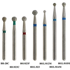 10Pcs Dental Diamond Burs Round Ball Bur Surgical High Speed Friction Grip 1.6mm