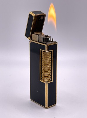 Dunhill Rollagas WORKING Vintage Lighter in Black Enamel w/Gold Trim 1970 s