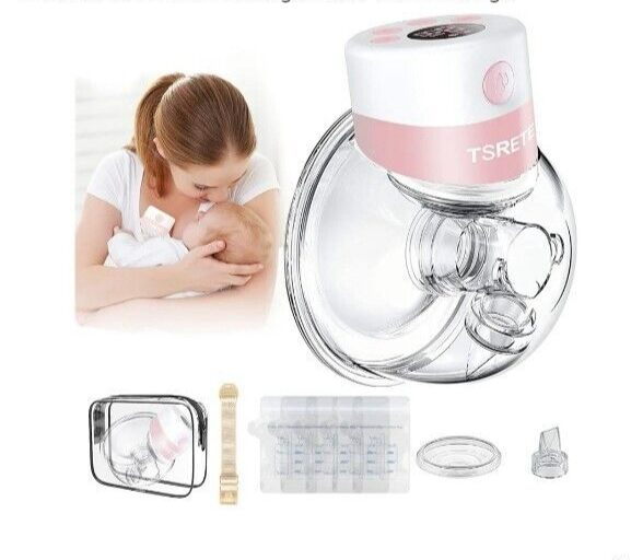 TSRETE 24mm Wearable Hands-Free Electric Breast Pump in Pink - Open Box-image