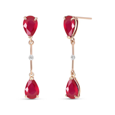 14K. MASSIVER GOLD DIAMANT & RUBINE BAUMELNDER OHRRING