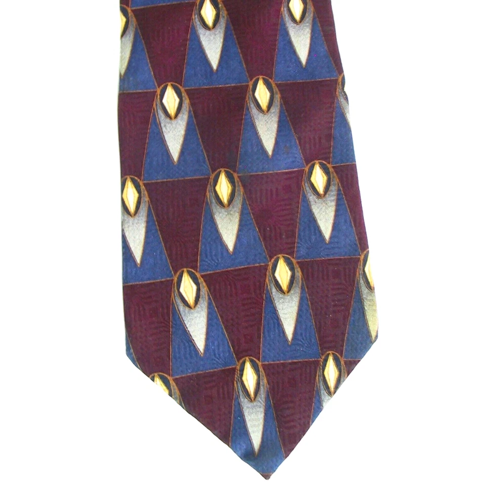 Corbata de seda Bill Blass etiqueta negra diseño Art Deco borgoña 4,0" hecha en Costa Rica Foto 3 de 4