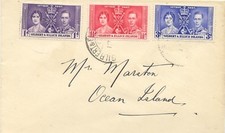 GILBERT & ELLICE ISLANDS 1937 Krönung kpl. FDC n. Ocean Island, selt.Destination