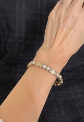 Gorgeous ADI Gold Over Sterling CZ Flexible Cuff Tennis bracelet 19.4 grams