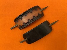 2 Leather Hair Barrettes w Sticks, Ponytail, Western Pattern, Handcrafted 220