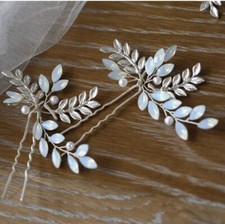 Indie Knot - Opal Moonstone Silver Hair Comb, Hair Pins Bridal, Wedding, Prom