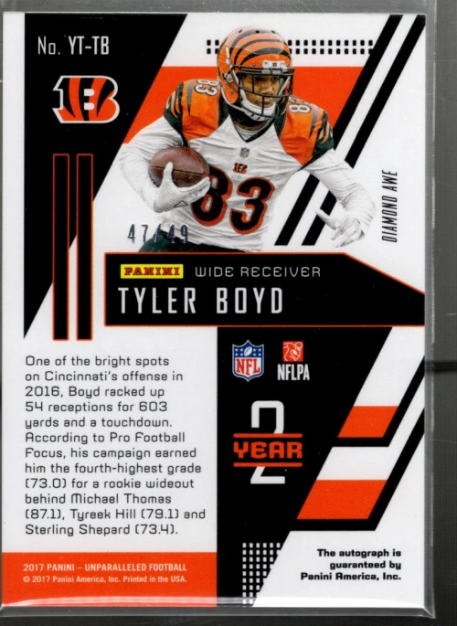 A3732- 2017 Panini Unparalleled Year 2 Autographs Red #21 Tyler Boyd Auto /49 - Image 2 of 2