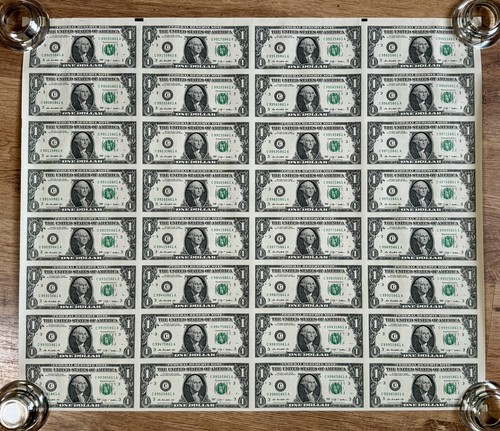 2009 Uncut Sheet x 32 $1 ONE US DOLLAR BILLS Federal Reserve 63x54 UNCIRCULATED - Picture 3 of 15