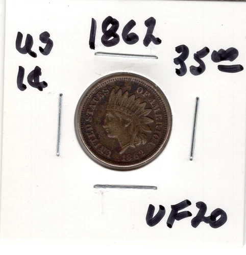 1862 United States Indian Head One Cent Coin VF
