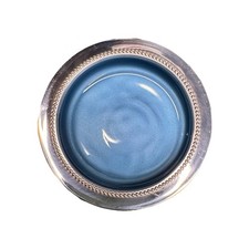 Vintage W & S Blackinton Silver Plated Coasters Set Of 4 Blue Enamal Interior