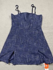 Cider Mini Dress Womens Large Blue Plaid Sleeveless Lined NWT