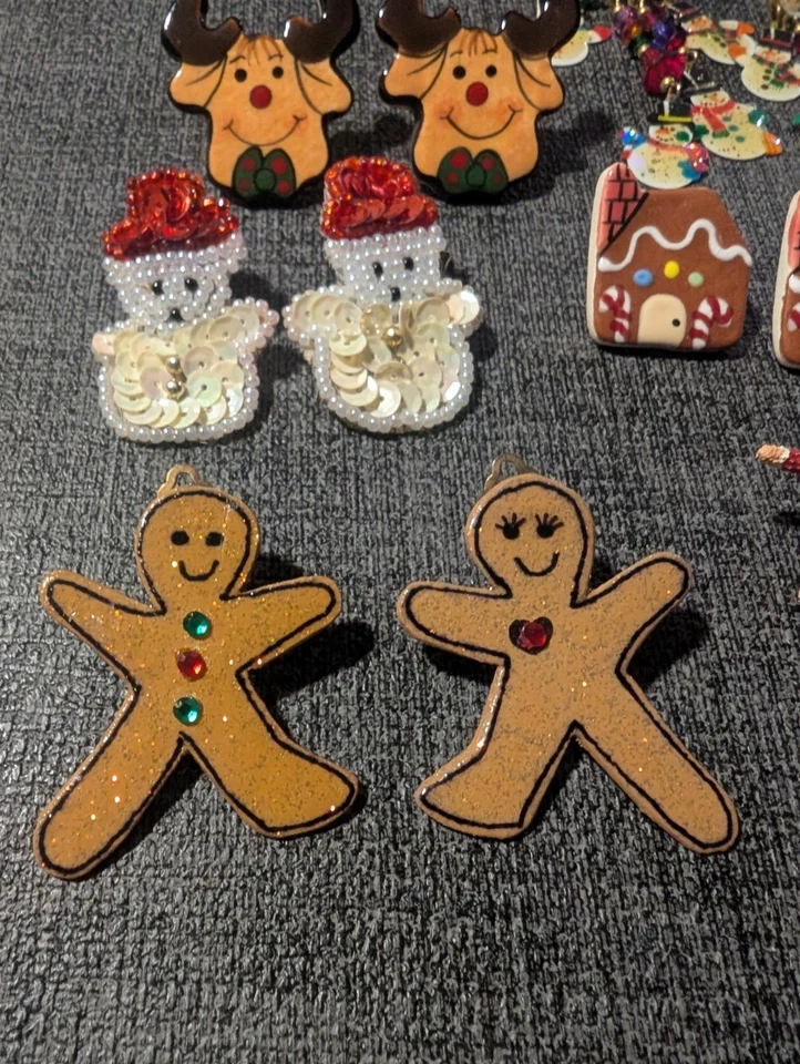 Vintage Christmas Earrings - Handmade - Starfish, Snowman, Gingerbread, Moose - Image 2 of 4