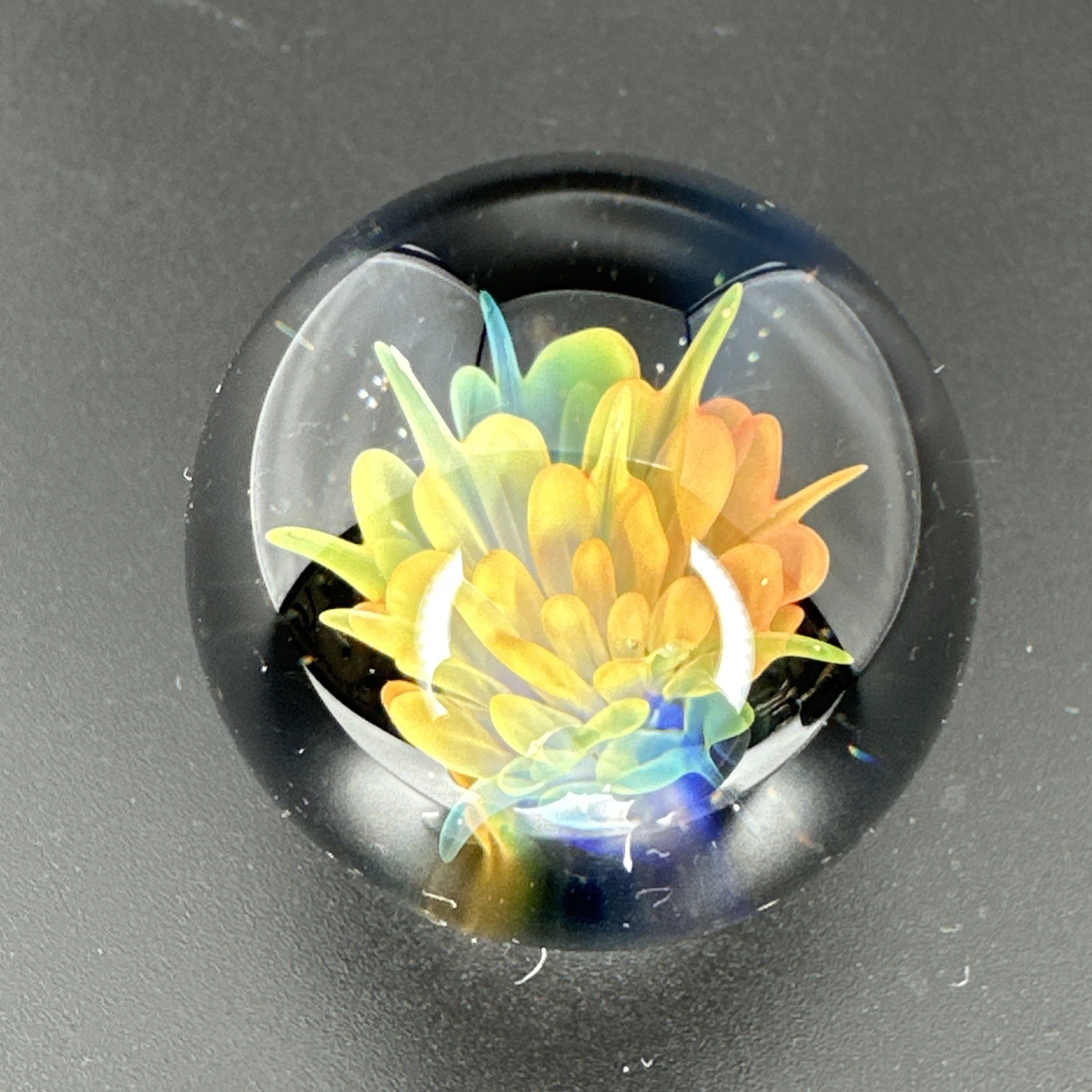 Contemporary Handmade Art Glass Marble 1.19" Fume Flower Boro Implosion MIB