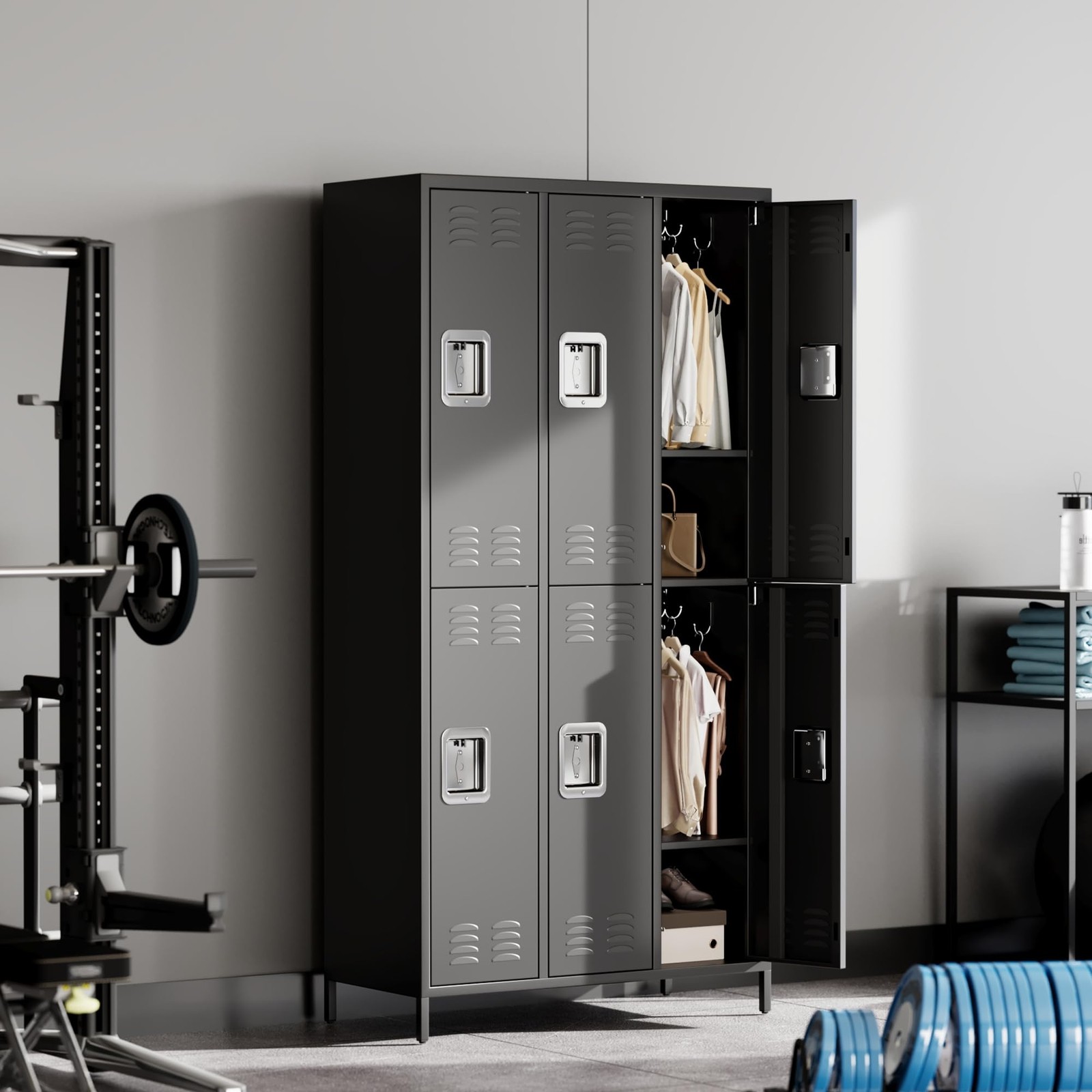 Metal Lockers Storage Cabinet ,Black Storage Locker 6 Door for Office School Gym