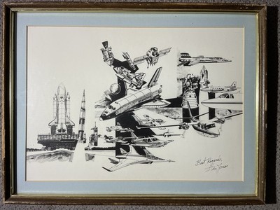 Stan Jones Signed Matted & Framed Illustration Print Space Shuttle Aircraft