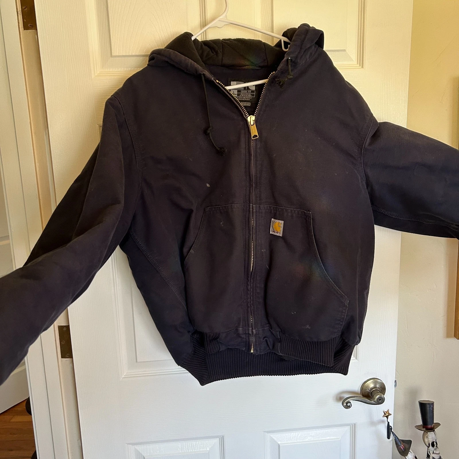 Carhartt L Navy Duck Insulated Jacket OJ0140-M Flannel Lined Loose Fit
