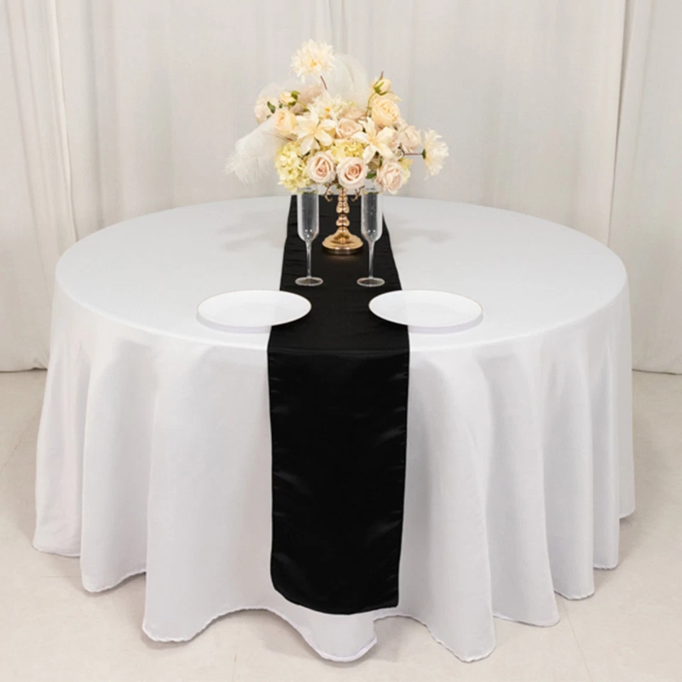 Black SATIN 12x108" Table RUNNER Lustrous Wedding Party Catering Dinner - Image 2 of 4