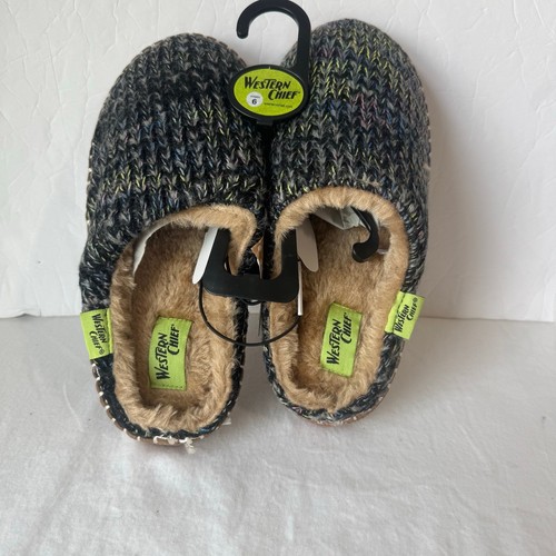 New Western Chief Evelyn Knit Women's Slippers Size 6 Faux Fur Rubber Bottom