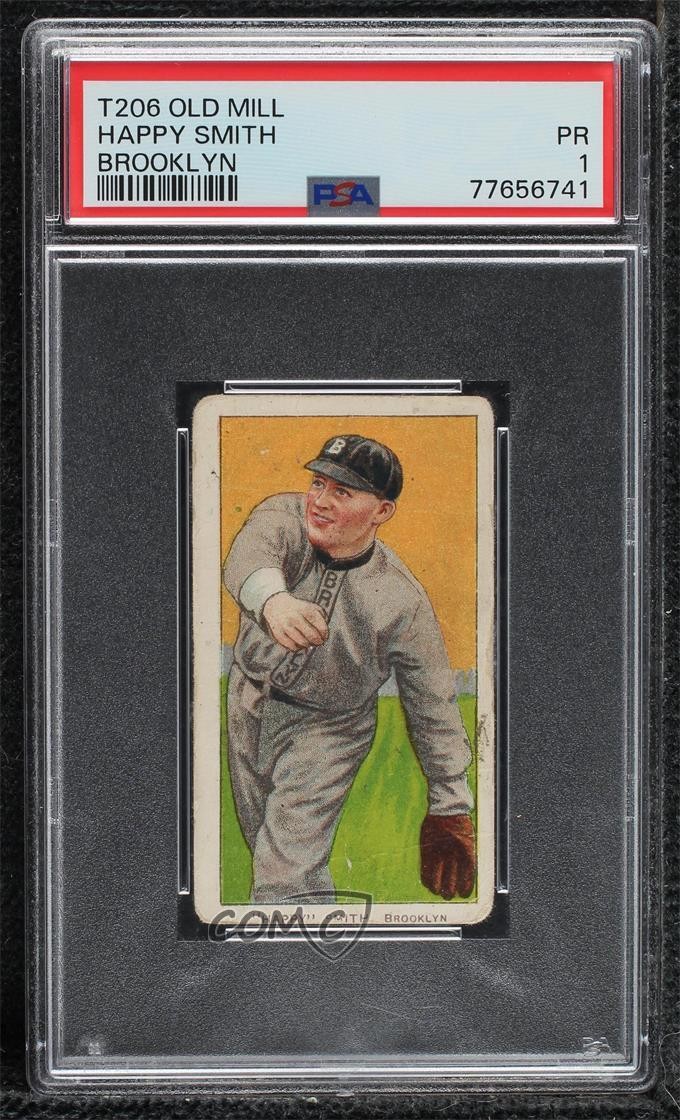 1909-11 T206 Old Mill Base Ball Subjects Back Happy Smith PSA 1 0y8e