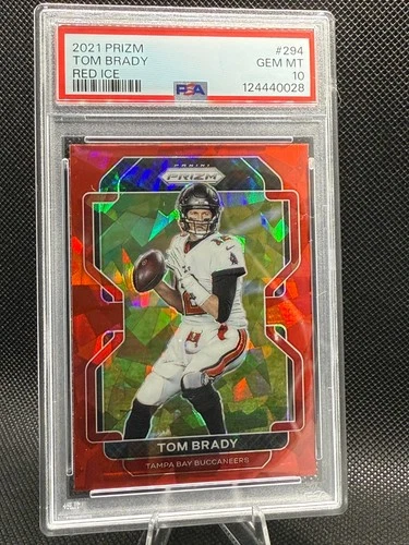 TOM BRADY 2021 PANINI PRIZM 294 RED ICE CRACKED ICE PSA 10 GEM MINT