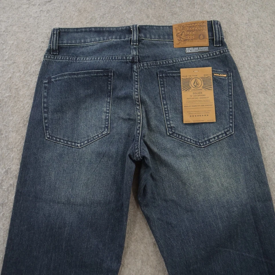 Volcom Jeans Mens 28 Blue Solver Straight Dark Wash Mid Rise Zip New - Image 3 of 4