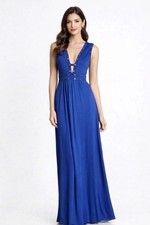 BCBG Maxazria Juliette Vibrant Blue Long Sleeveless Dress Gown XXS