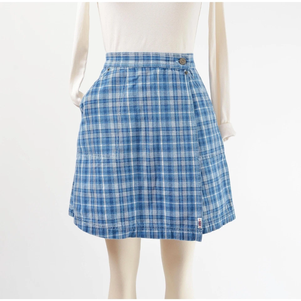 Minifalda de algodón vintage años 90 Bill Blass azul a cuadros envoltura M Foto 2 de 4