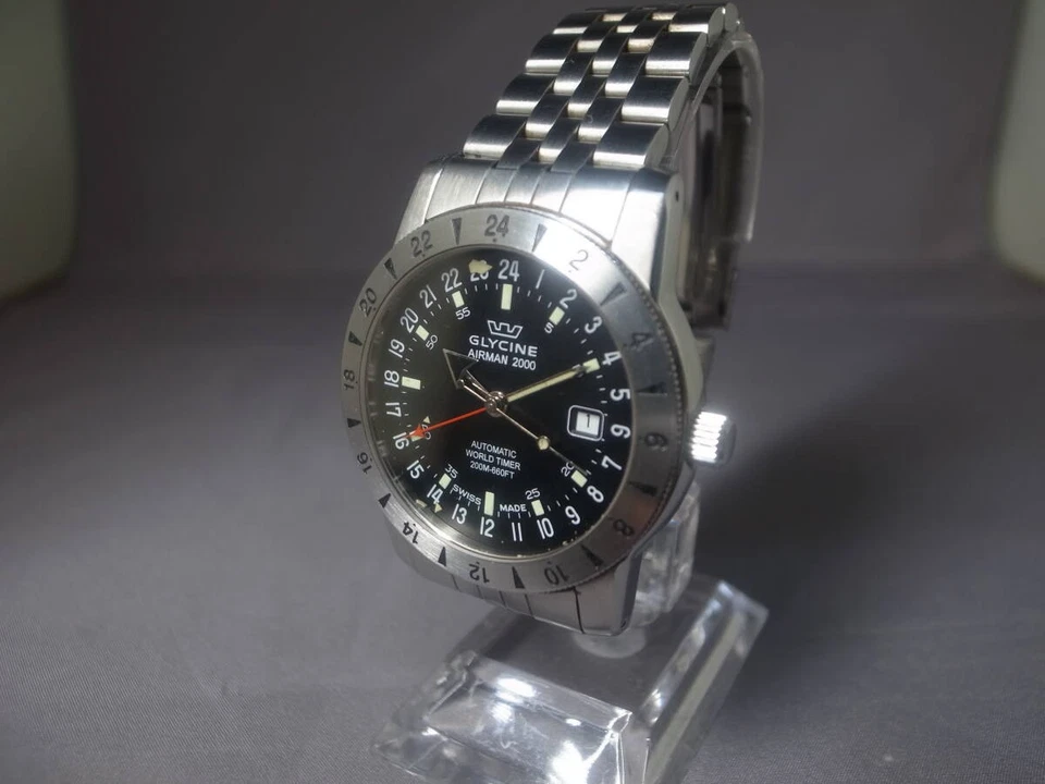 Reloj pulsera Glycine Airman 2000 automático acero inoxidable esfera negra para hombre Foto 2 de 4