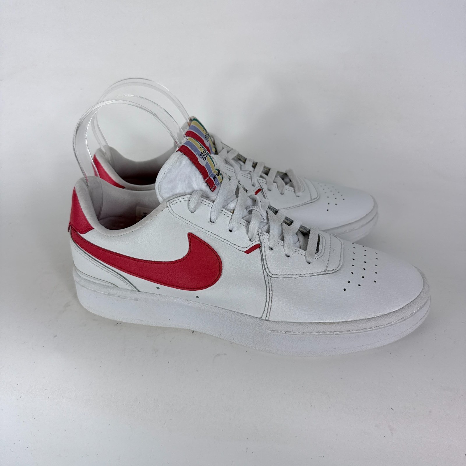 Nike Court Blanc Athletic Sneakers Women's 8 White Track Red Leather Low Top thumbnail 2