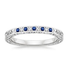 Real Diamond Sapphire Gemstone Eternity Band Round Cut 0.26 Carat 950 Platinum