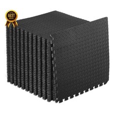 Puzzle Exercise Mat 1/2" EVA Foam Interlocking Tiles 24x24 Black 144 Sq Ft