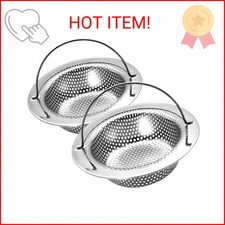 2 Pack Kitchen Sink Drain Strainer with Handle, Universal Stainless Steel Food C