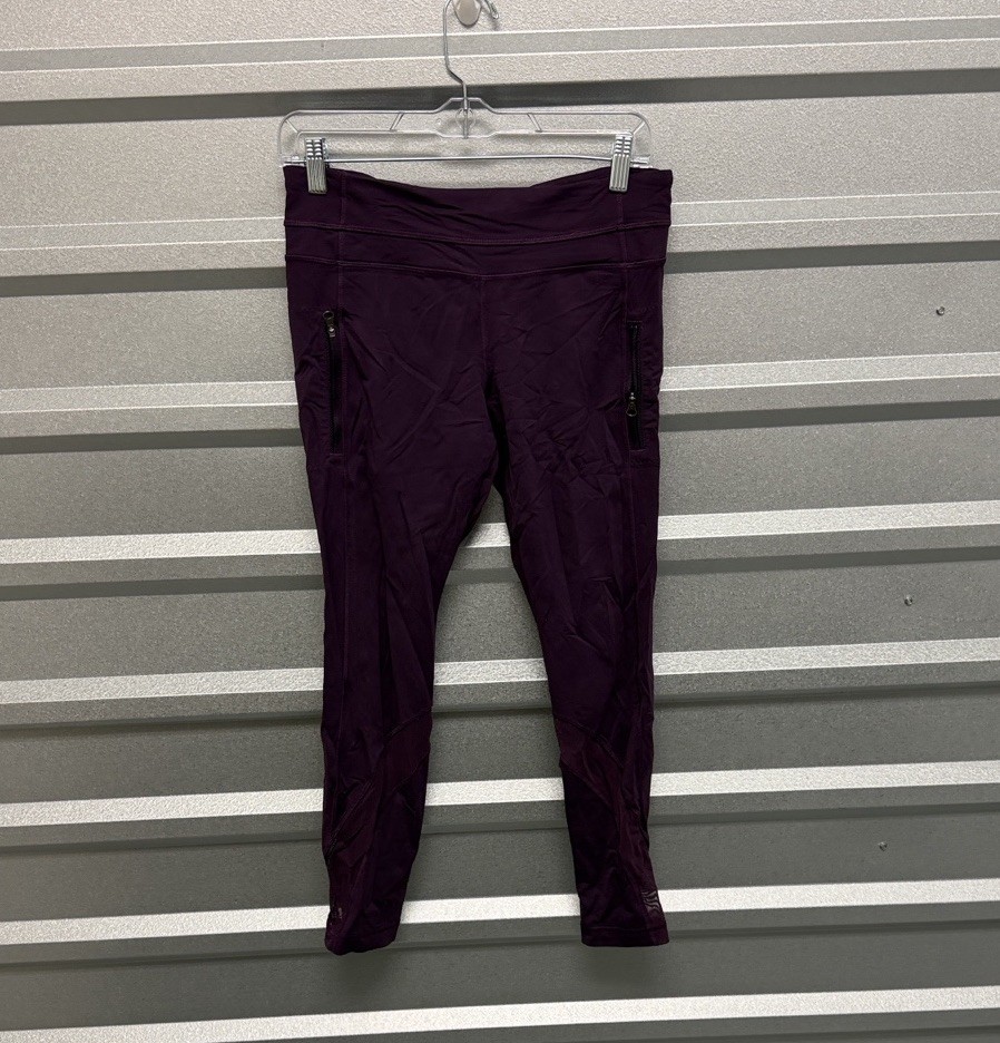 Lululemon Womens Wunder Train Purple Legging Zipper Pockets Compression Size 8