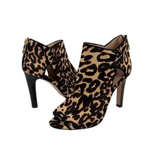 Louise Et Cie Womens 6.5M Isabelle Cow Hair Heels Leopard Peep Toe Gold Zippers