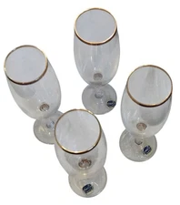 Bohemia Crystalex Champagne Flute with a Gold Trim and Gold Ball on the Stem Set