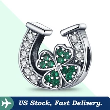 KUNSIR 925 Sterling Silver Charm For Bracelet or Necklace Clover &Horseshoe Bead