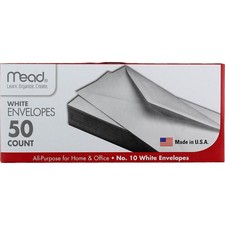5 Pack Mead White Envelopes, 4.125in X 9.5in, 10, 50 Ct