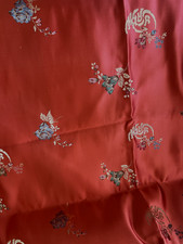 100 Silk Brocade Fabric Red 92" x 29" Floral and Asian Symbols