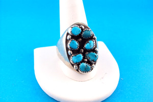 VINTAGE MEN'S NATIVE AMERICAN TURQUOISE RING--STERLING SILVER--SIZE 13