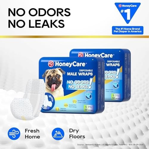 HONEY CARE All-Absorb A26 envoltura para perro macho, 50 unidades, pequeña - Imagen 6 de 11