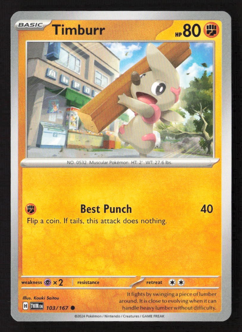 Timburr Common TWM 103/167 NM Pokemon TCG
