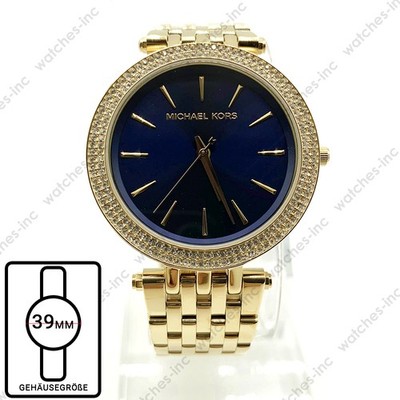Neu Michael Kors MK3406 Darci Goldton Edelstahl Blaues Zifferblatt Damenuhr