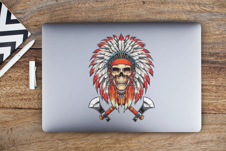 НОВАЯ виниловая наклейка на окно автомобиля ИНДИЙСКОГО вождя ЧЕРЕПА для ноутбука грузовика - Изображение 3 из 4