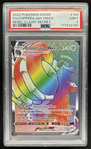 2020 Pokemon SWSH Rebel Clash Copperajah VMAX Secret Rare #199/192 PSA 9