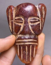 7cm China Hongshan Culture Old Jade Carving Elder People Head Amulet Pendant