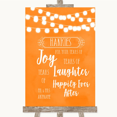 Orange Aquarell Lichter Taschentücher und Taschentücher personalisiert Hochzeit Schild