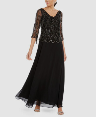 j kara black beaded dress Long Black Beaded Dress by Jkara