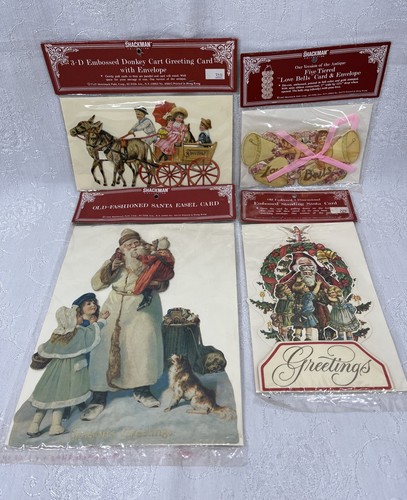 Shackman Merrimack Victorian Santa Angel Donkey 3D Standing Card Lot 1980s - Afbeelding 1 van 20