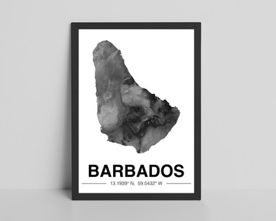 Barbados Map Glossy Print with Coordinates - Abstract Caribbean Country Print