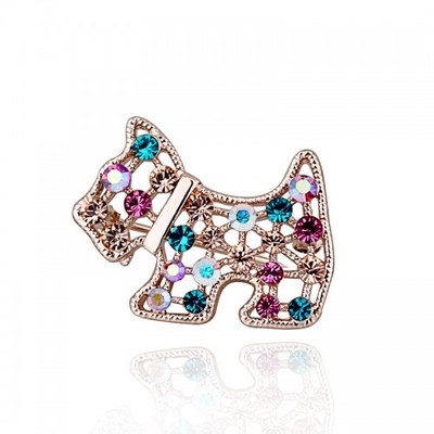 GORGEOUS 18K ROSE GOLD PLATED GENUINE CZ & AUSTRIAN CRYSTAL SCOTTIE DOG BROOCH 